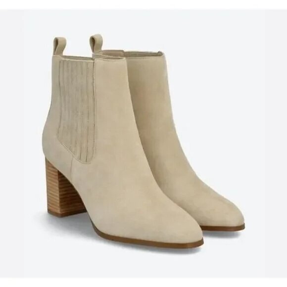Violet & Red Loaded Suede Knit Cuff Heel Bootie Boot Zip Tan Size 8.5 NWT - Picture 1 of 8